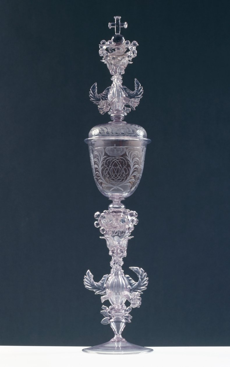 带盖的高脚杯，刻有弗雷德里克三世的会标，选帝侯Palatine 1688-1701（玻璃） 作者 乔凡尼·帕拉达（Giovanni Pallada）