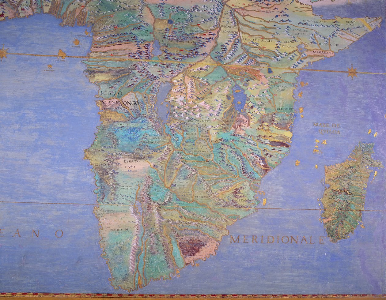 印度十六世纪地图，来自&39;Sala del Mappamondo&39;（世界地图大厅）c.1574-5 作者 乔万尼·德·韦基
