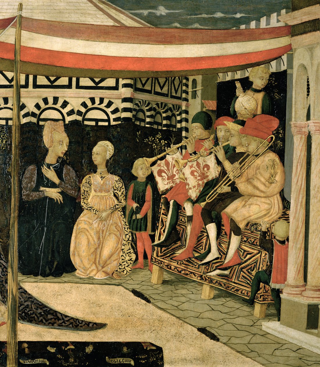 Adimari Cassone的左侧面板，在面板细节254001的c.1450 tempera 作者 乔万尼·迪·乔万尼