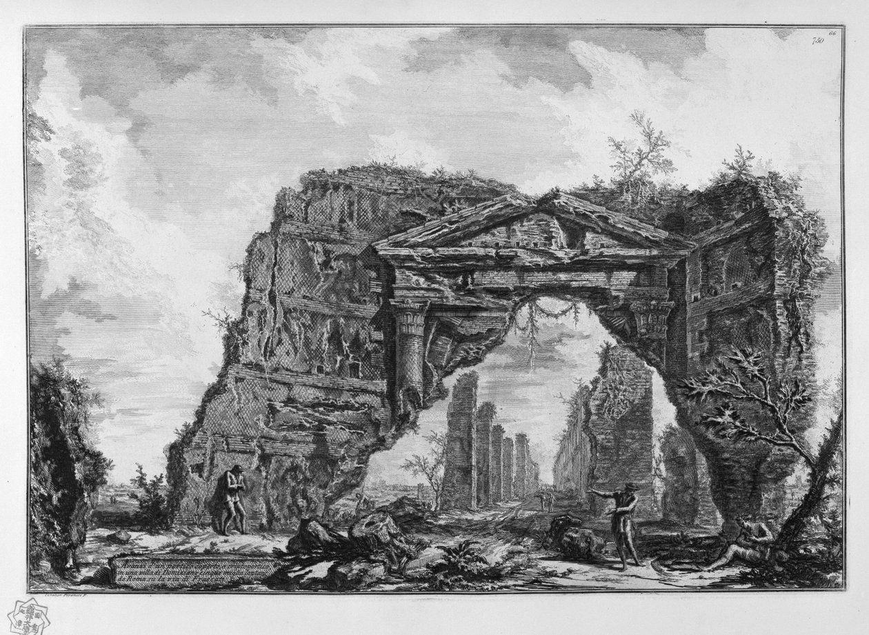 在Domitian（Castel Gandolfo？）的别墅中有遮盖的门廊或者cryptoporticus的残羹剩饭在距离罗马5英里的弗拉斯卡蒂的路上 作者 乔凡尼·巴蒂斯塔·皮拉涅西