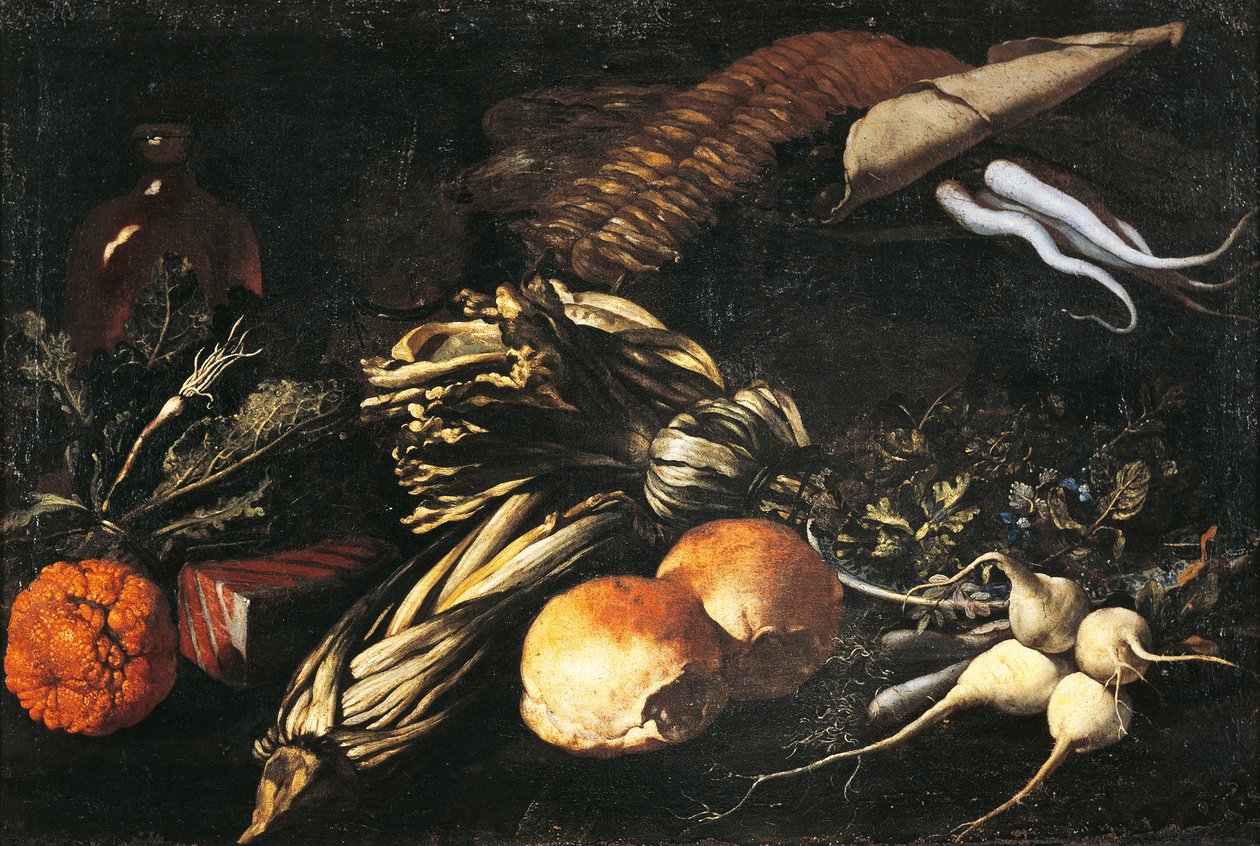 蔬菜静物（布面油画） 作者 乔凡尼·巴蒂斯塔（Giovanni Battista）Ruoppolo或Ruopolo