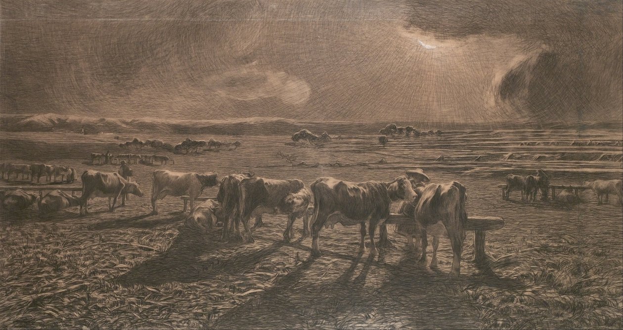 晚上（放牧，Alla stanga） 作者 乔凡尼·塞甘蒂尼（Giovanni Segantini）