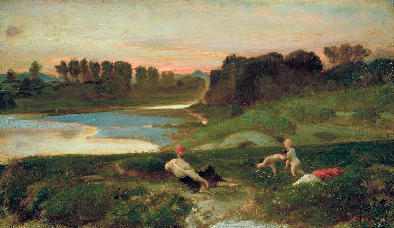 卡辛的午后，约 1859-69（木板油画） 作者 乔瓦尼 (1826-1903) 科斯塔
