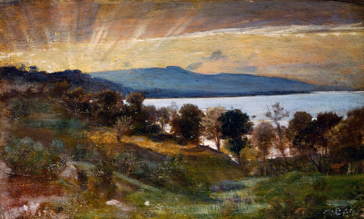具有阳光效果的风景，意大利尼诺·科斯塔 (1826-1903) 作画 作者 乔万尼·科斯塔（Giovanni Costa）