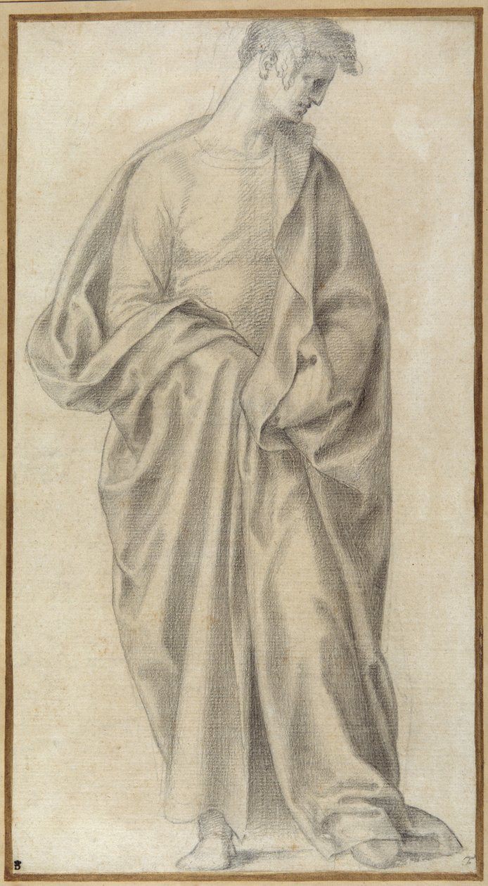 浓妆艳抹的青年（白纸上的黑色粉笔画 作者 Giovanni (attr. To) Bandini
