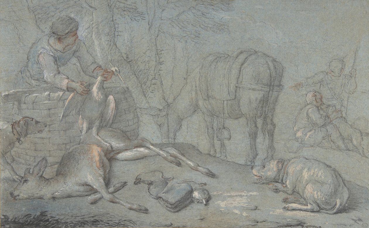 猎人与景观中的死物，1600-1800年。 作者 乔凡尼·阿戈斯蒂诺·卡萨纳（Giovanni Agostino Cassana）