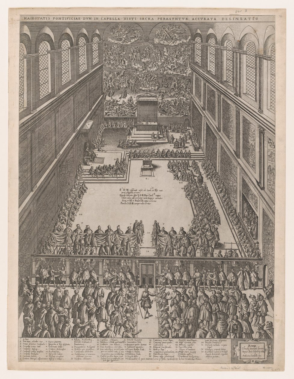 Speculum Romanae Magnificentiae：教皇在西斯廷教堂的聚会，米开朗基罗的L...，1582。 作者 乔瓦尼·安布罗焦·布兰比利亚