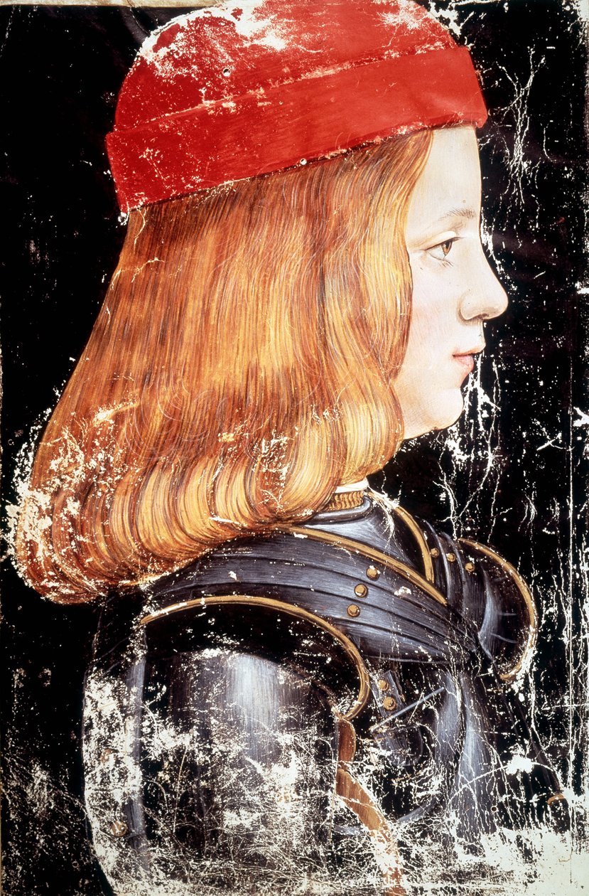 马克西米利安·斯福尔扎 (1490 - 1530) 的肖像。 Giovanni Ambrogio De Predis (v. 1455 - 1508) 的缩影。 作者 乔凡尼·安布罗焦·德·普雷迪斯