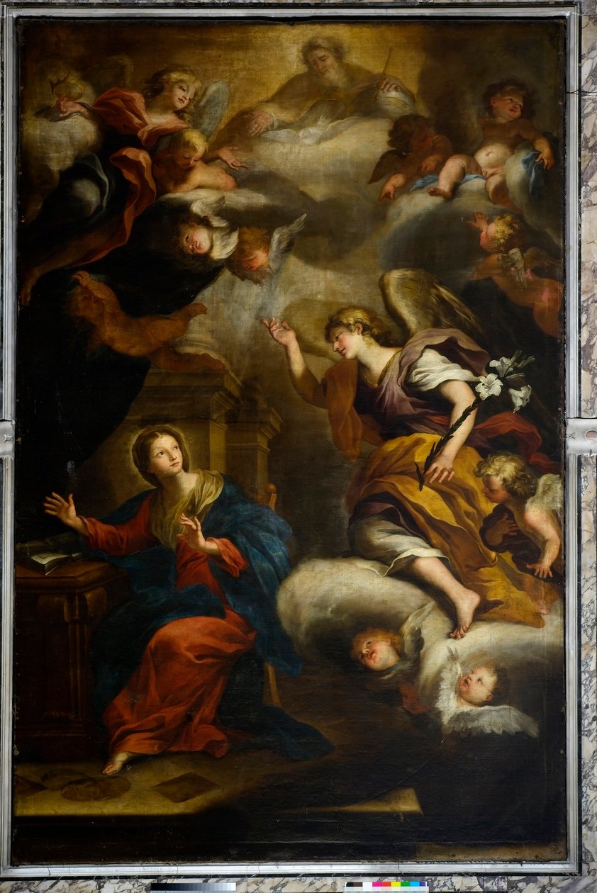 报喜，1670 年之前（布面油画） 作者 乔凡尼·安德里亚·卡洛恩（Giovanni Andrea Carlone）
