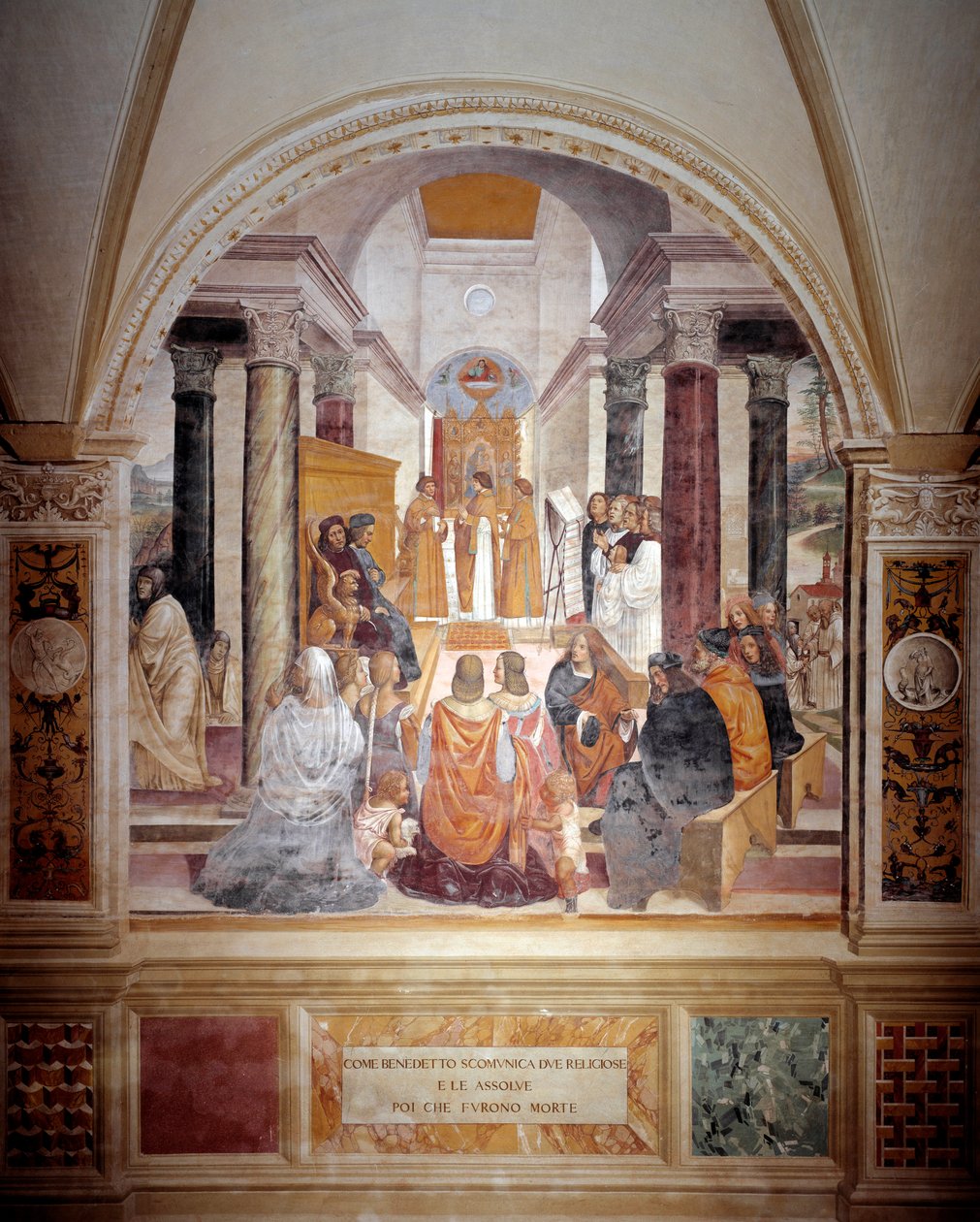 Benedict excommunicated two nuns and absolves them after their death fresco of the cloister produced by Antonio Bazzi dit il Sodoma (1477 - 1549) recounting the life of Saint Benedict of Nursia (480 - 567) founder of the Order of Benedictine 1503 - 1508 Ab 作者 乔凡尼·安东尼奥·巴齐·索多玛