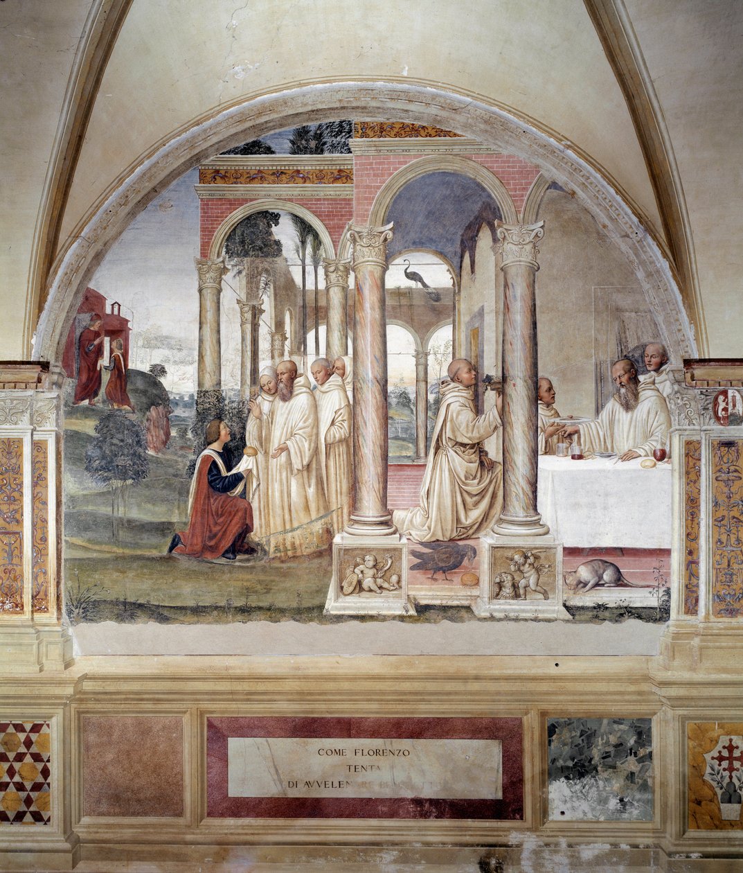 Florent 如何毒害 Benoit（Fiorenzo 如何毒害 st Benedict） - Antonio Bazzi dit il Sodoma（1477 - 1549）制作的壁画，讲述了圣本笃会（1503 - 1508 Abbey）创始人圣本笃（480 - 567）的生平 蒙特奥利夫 作者 乔凡尼·安东尼奥·巴齐·索多玛