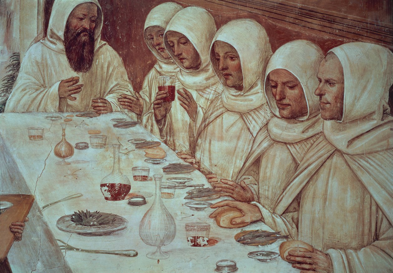 St Benedict having obtained ample flour and fed the monks, detail from the Life of St Benedict 作者 乔凡尼·安东尼奥·巴齐·索多玛
