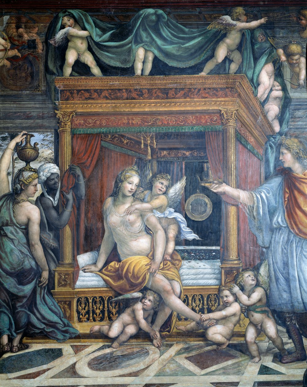 Sala delle Nozze di Alessandro e Rossana亚历山大大帝婚礼公元前356-323和Roxanne在她的卧室里的Roxanne细节被亚历山大提出，1513年fr 作者 乔凡尼·安东尼奥·巴齐·索多玛