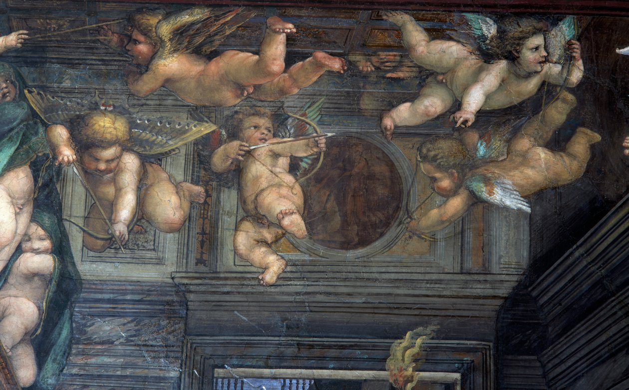 Sala delle Nozze di Alessandro e Rossana亚历山大大帝婚姻大厅356-323 BC到Roxanne详细的飞行putti，c.1513壁画细节107226 作者 乔凡尼·安东尼奥·巴齐·索多玛