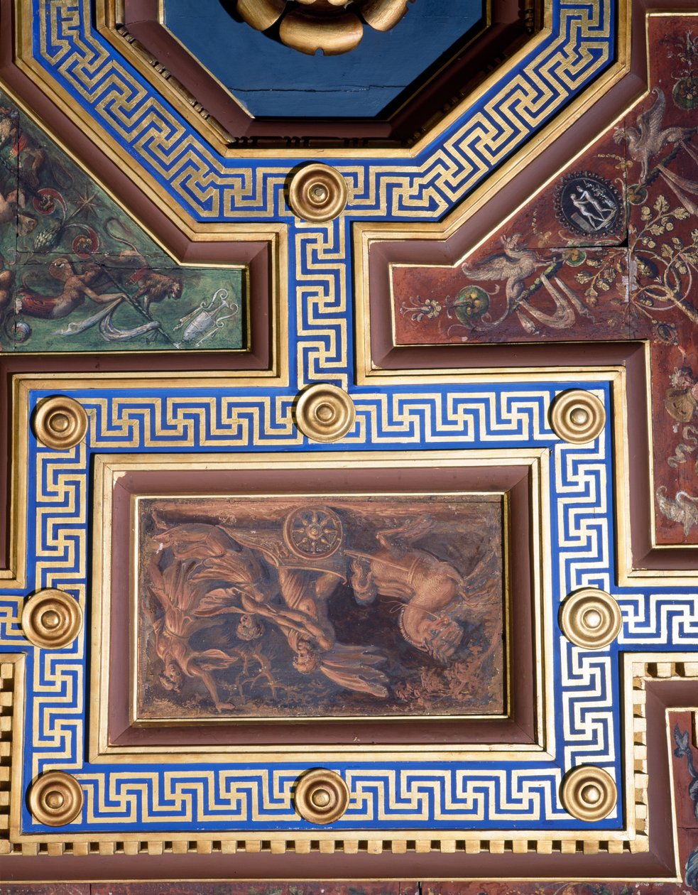 Sala delle Nozze di Alessandro e Rossana亚历山大大帝婚姻大厅356-323 BC和Roxanne天花板装饰细节，c.1513壁画 作者 乔凡尼·安东尼奥·巴齐·索多玛