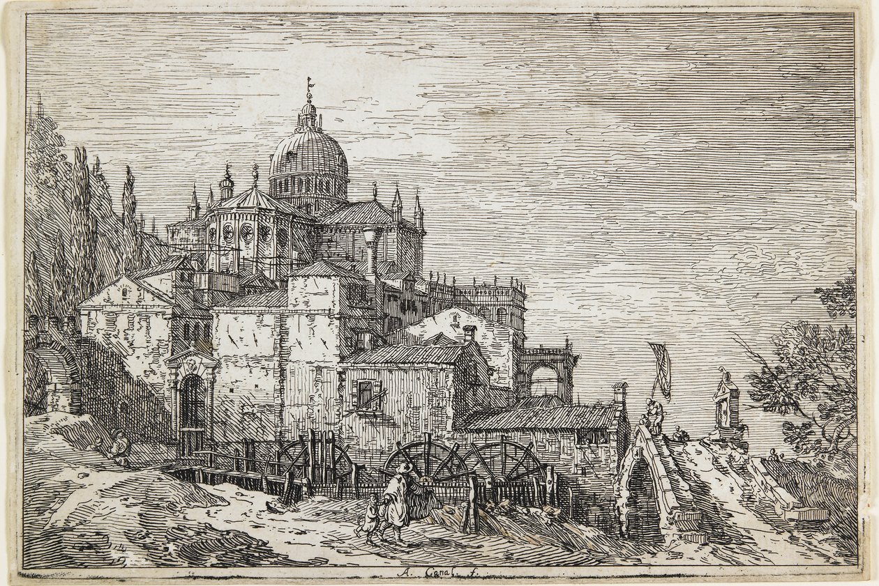 景观与教堂，房屋和磨坊 作者 乔瓦尼·安东尼奥运河（Canaletto）