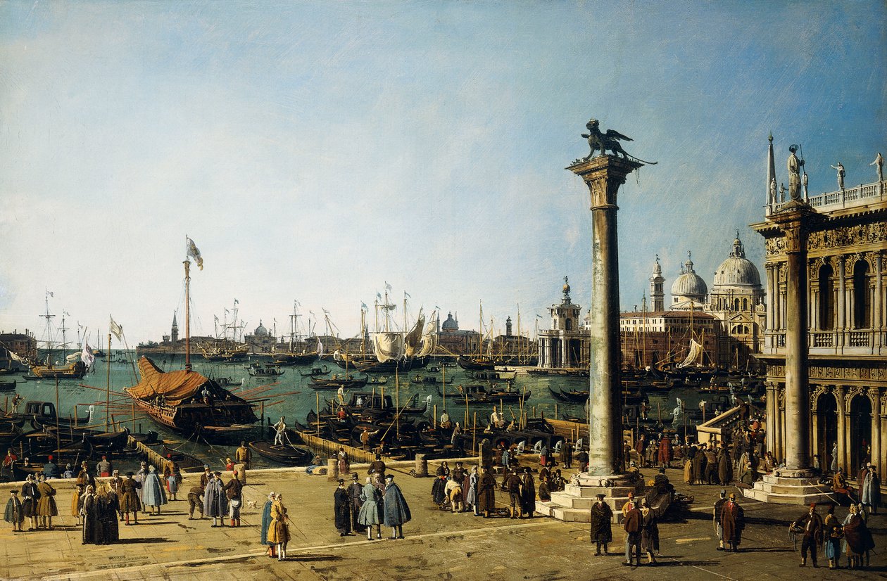 威尼斯广场的Bacino di S. Marco，来自Piazzetta， 作者 乔瓦尼·安东尼奥运河（Canaletto）