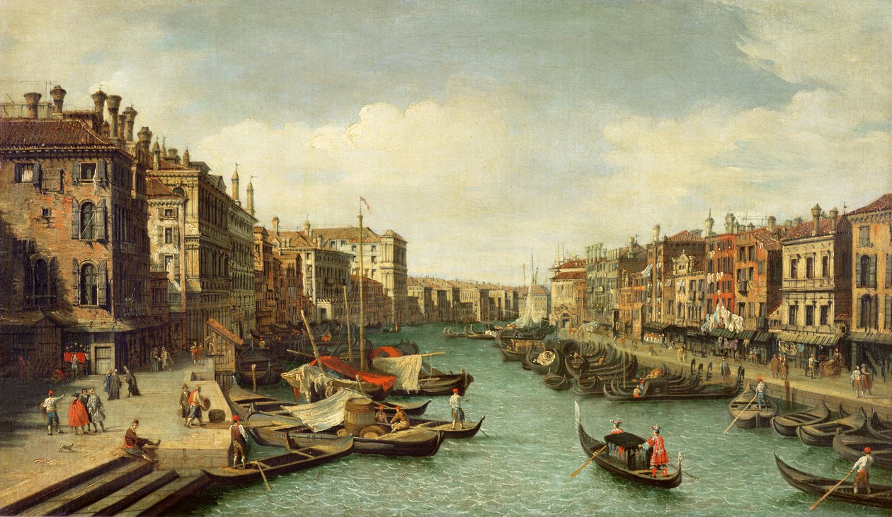 威尼斯里亚托桥附近的大运河，约1730年 作者 乔瓦尼·安东尼奥运河（Canaletto）