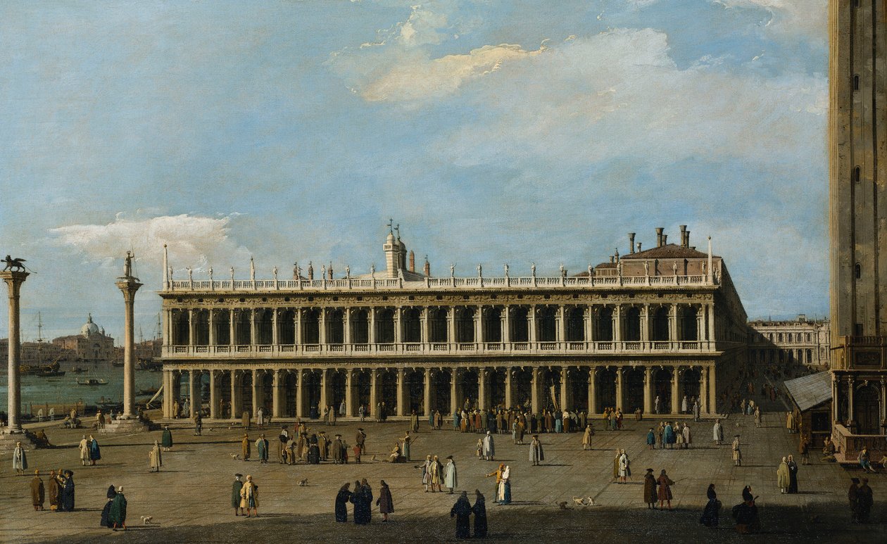 总督府的威尼斯图书馆和Piazzetta， 作者 乔瓦尼·安东尼奥运河（Canaletto）