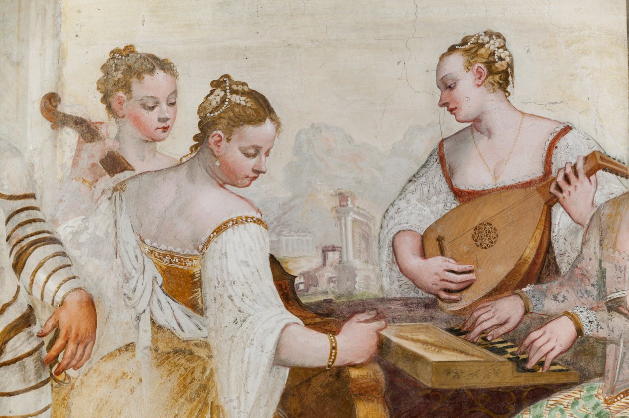 宫廷仕女，《音乐会》细节，主厅，约 1570 年（壁画） 作者 乔凡尼·安东尼奥·法索洛