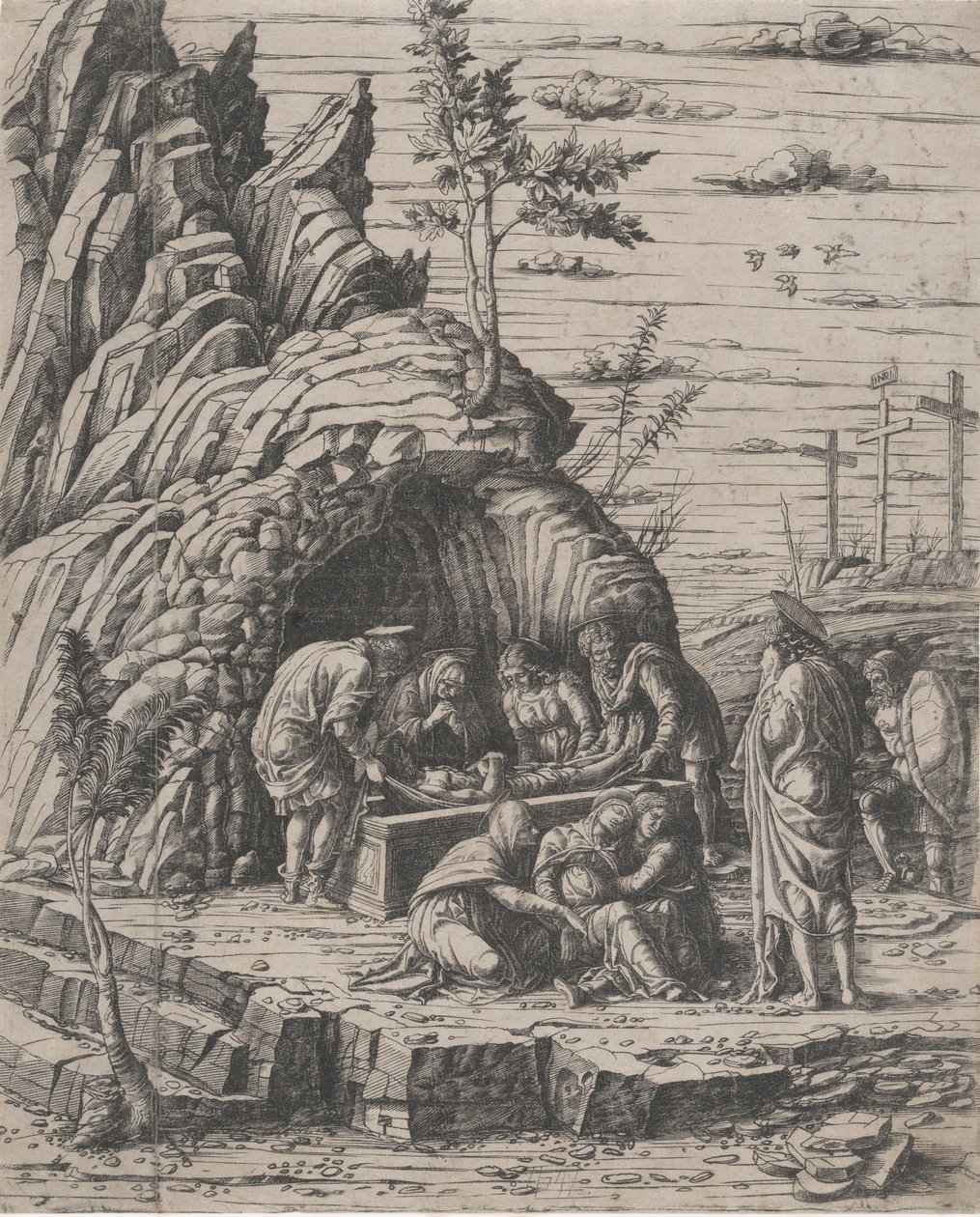 被两个人放进石墓中的基督的墓穴，约1470-1500年。 作者 乔瓦尼·安东尼奥·达布雷西亚