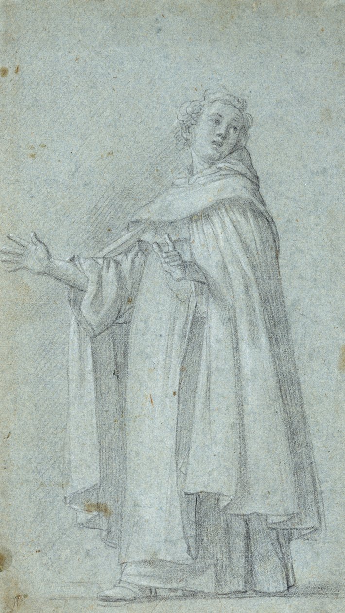 Study of a Standing Dominican, c. 1595 (black chalk, heightened with white, on blue laid paper) 作者 乔凡尼·巴格里昂