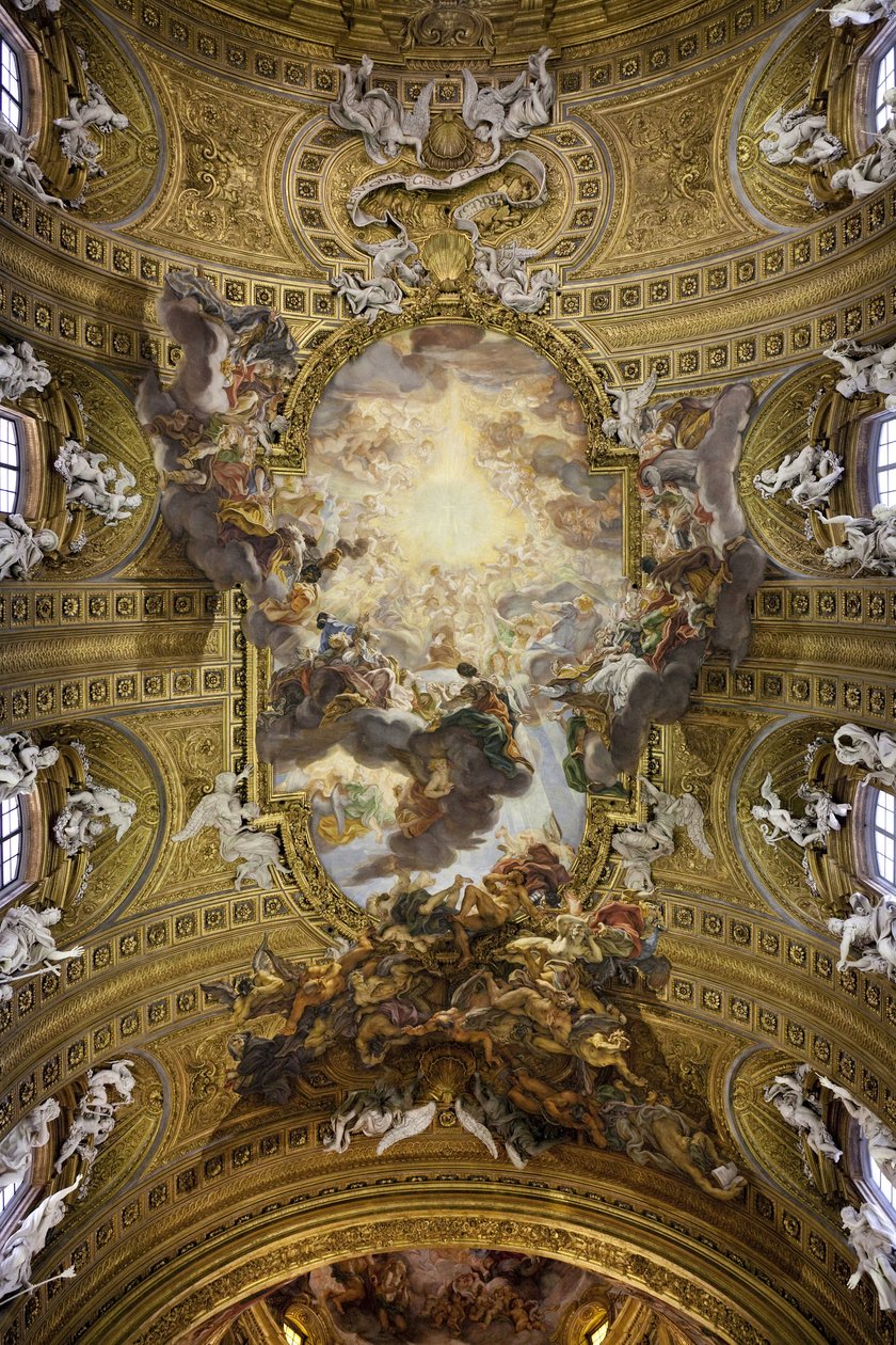 耶稣之名的凯旋 (Il Trionfo del nome di Gesu)，一幅视错觉壁画，位于罗马耶稣会主教堂格苏教堂的中央拱顶，画作于 17 世纪 乔瓦尼·巴蒂斯塔·高利 (Giovanni Battista Gaulli) 作者 乔瓦尼·巴蒂斯塔·高利