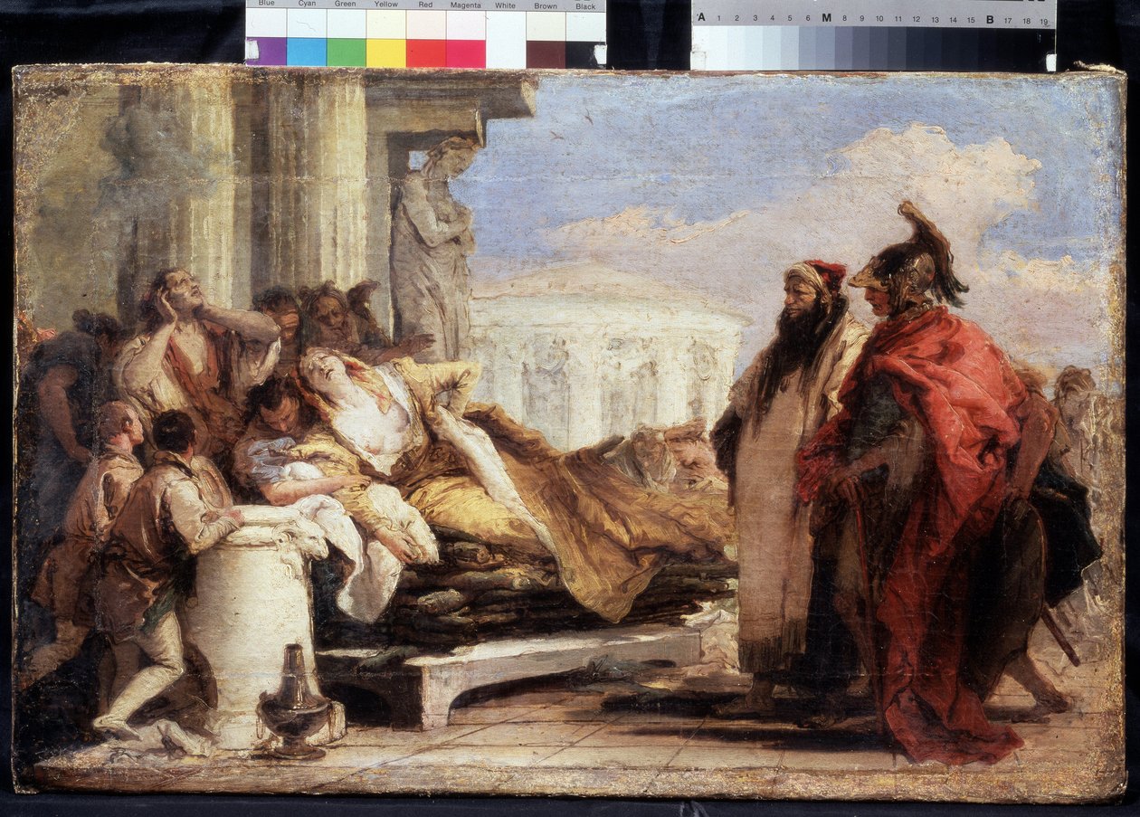 黛朵之死》（La mort de Didon）。吉昂巴蒂斯塔-蒂埃波罗（1696-1770 年）的绘画作品。水彩画，40 x 63 厘米 作者 乔凡尼·巴蒂斯塔·提埃波罗