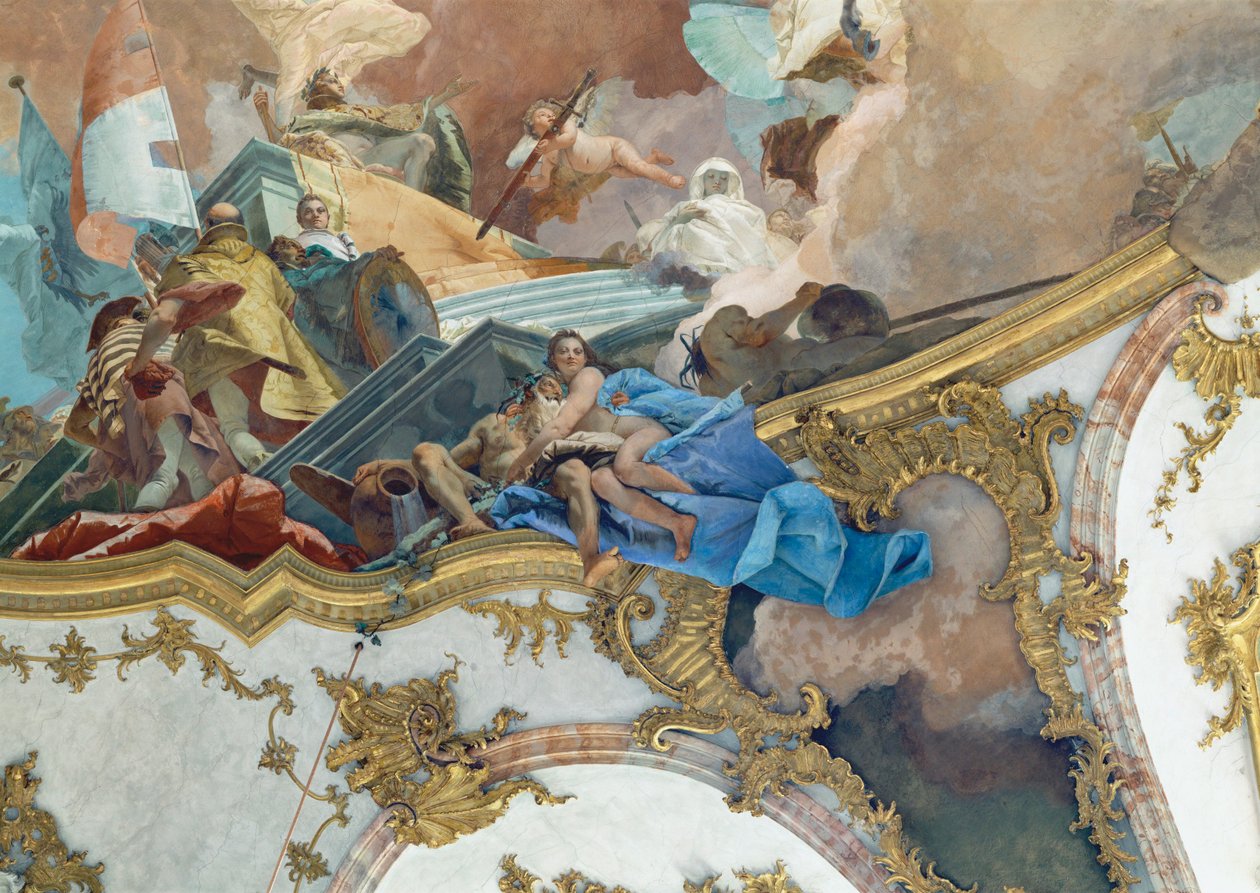 在维尔茨堡皇帝大厅（Kaisersaal）天花板上的绘画，主教住所... 作者 乔瓦尼·巴蒂斯塔 (1696-1770) 提埃坡罗