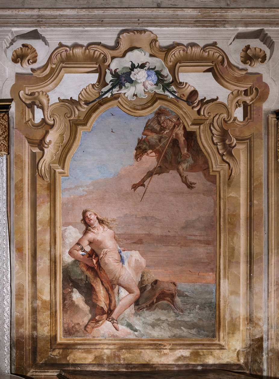 Palazzina（小建筑）：阿里奥斯托的第二个房间或房间，其壁画代表《疯狂的奥兰多》中的情节：“鲁吉罗从海怪手中拯救安杰莉卡” 作者 乔凡尼·巴蒂斯塔·提埃波罗