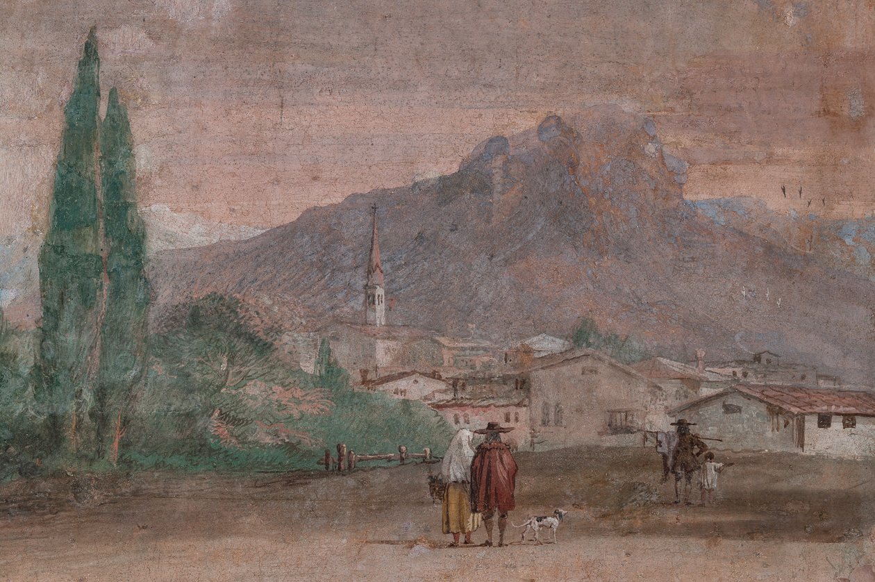 Palazzina（小楼）：第一个房间及其表现《伊利亚特》情节的壁画："丘比特带着箭飞越威尼斯风景"，风景细节 作者 乔凡尼·巴蒂斯塔·提埃波罗