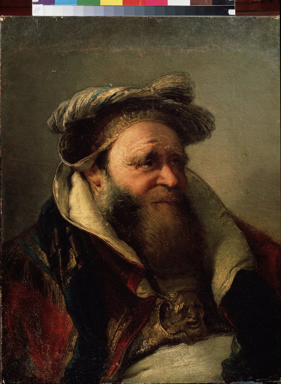 一位老人的肖像。詹巴蒂斯塔-蒂埃波罗（Giambattista Tiepolo，1696-1770 年）的画作。布面油画，创作于 1750-1770 年之间。威尼斯画派，洛可可风格。圣彼得堡彼得霍夫国家露天博物馆。 作者 乔凡尼·巴蒂斯塔·提埃波罗