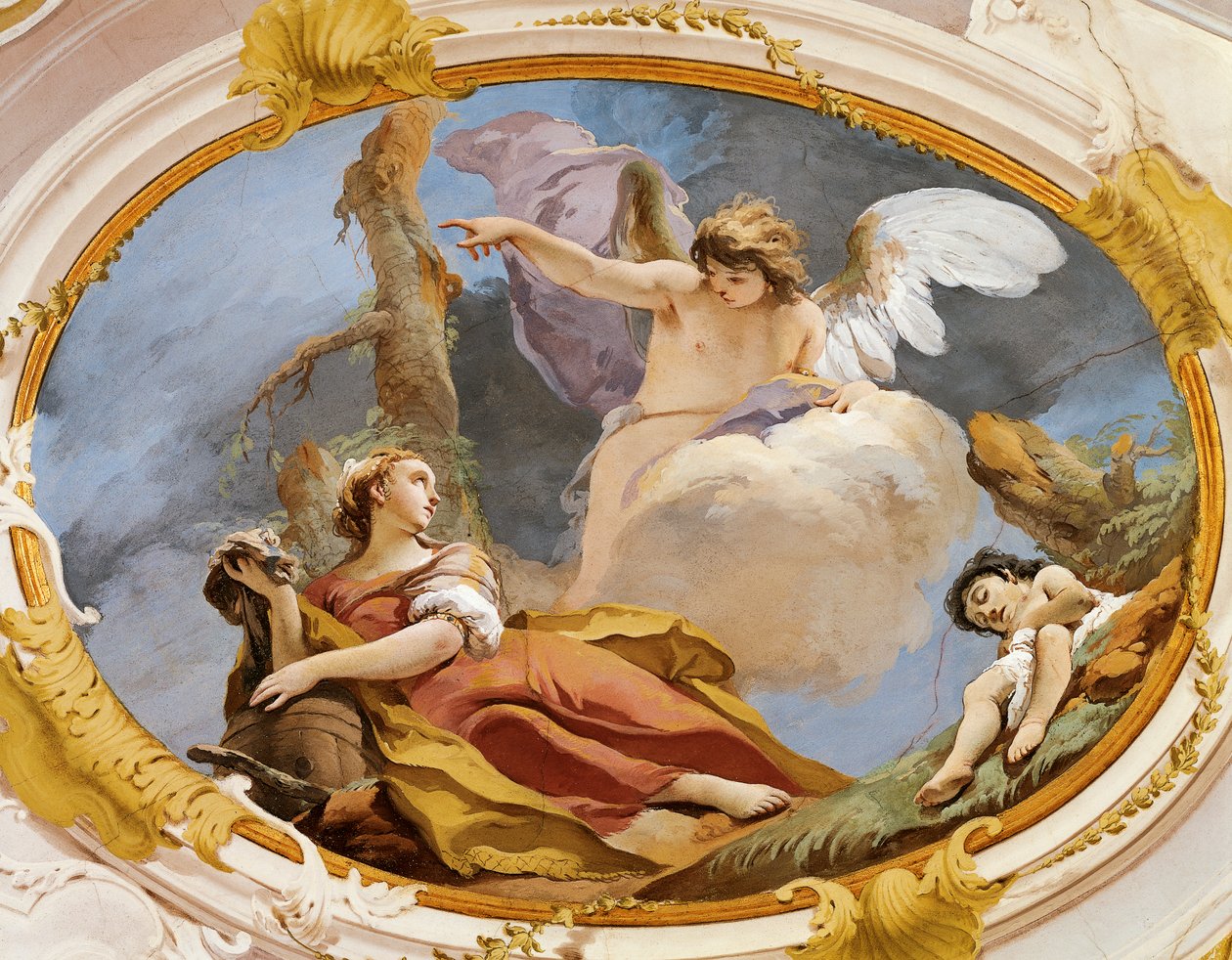 天使在荒野中安慰夏甲 作者 Giovanni Battista Tiepolo（1696-1770），壁画，宗法宫，宾馆，乌迪内 作者 乔凡尼·巴蒂斯塔·提埃波罗