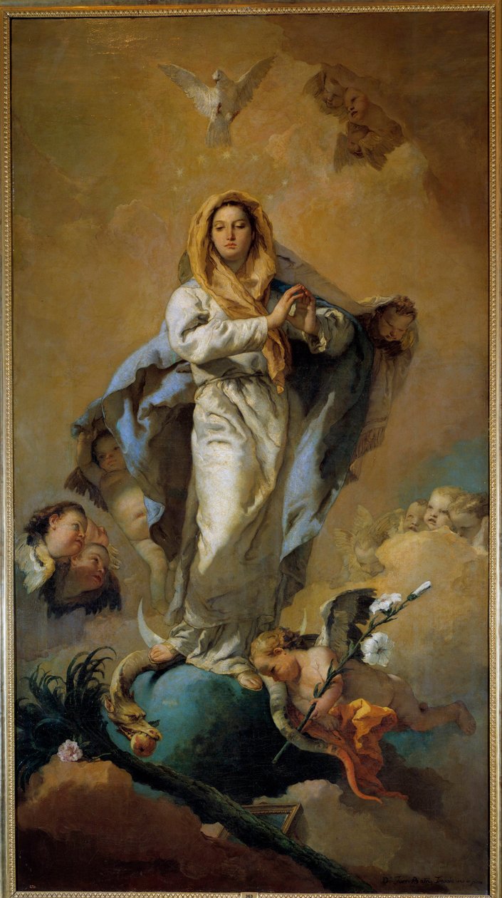 Giovanni Tiepolo (1696-1770) 18 世纪马德里普拉多博物馆的圣母无玷设计绘画 作者 乔凡尼·巴蒂斯塔·提埃波罗
