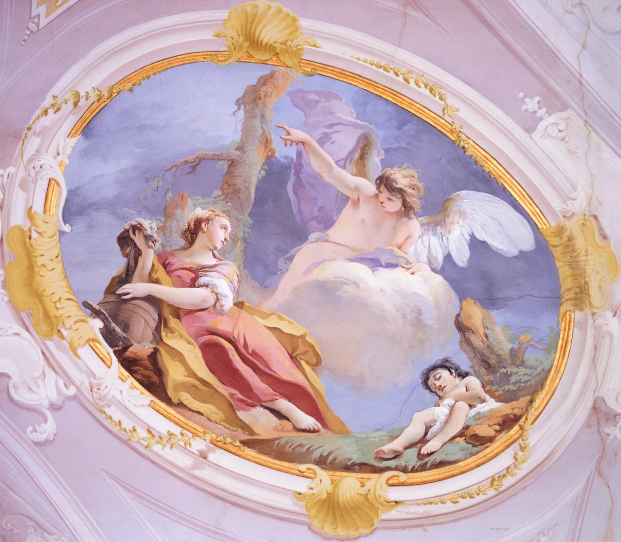天使在旷野中安慰夏甲，乔瓦尼·巴蒂斯塔·提埃波罗（Giovanni Battista Tiepolo，1696-1770 年）绘，壁画，宗法宫，宾客大厅，乌迪内 作者 乔凡尼·巴蒂斯塔·提埃波罗