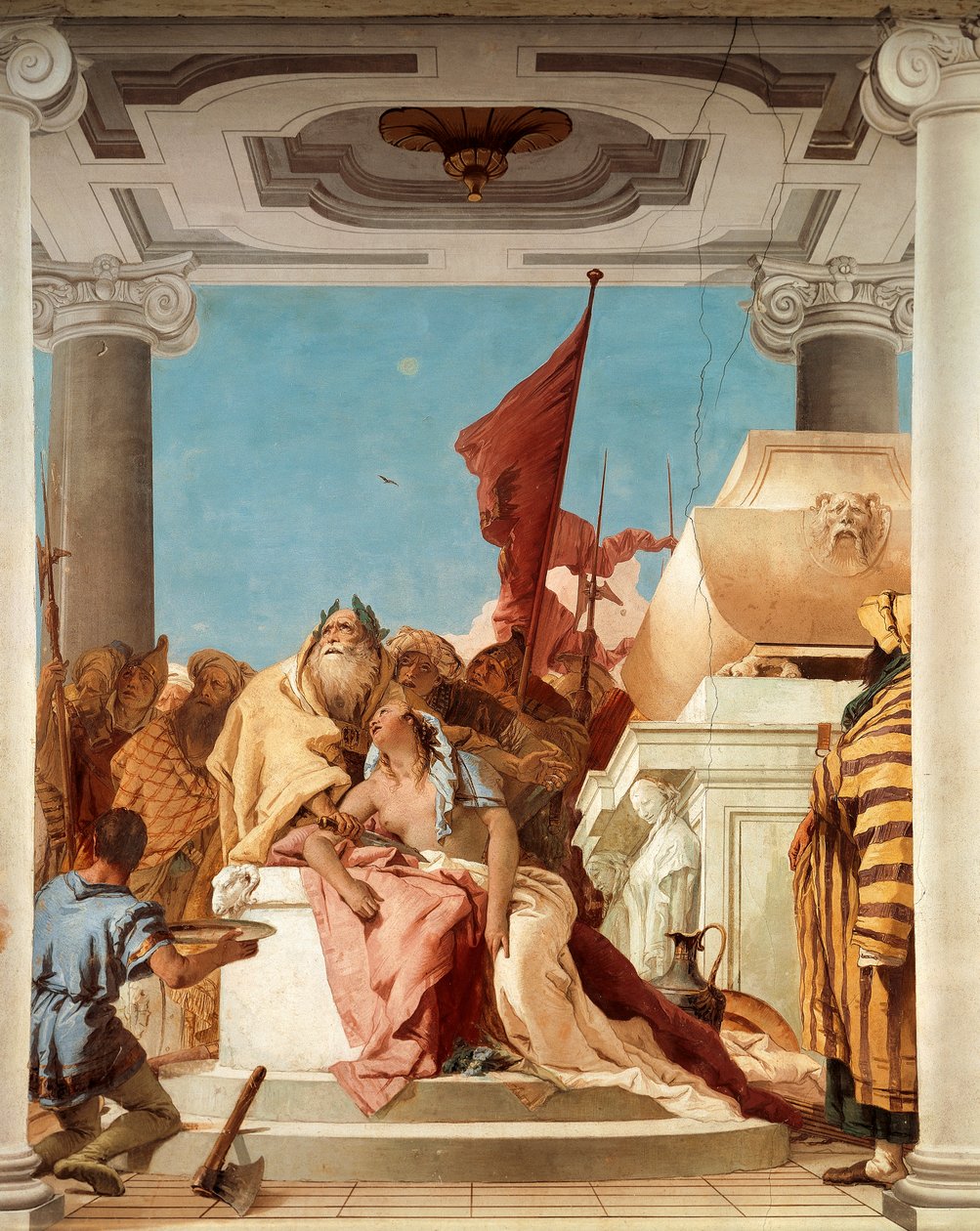 伊菲革涅亚的牺牲，Giambattista Tiepolo (1696-1770)，壁画，细节，伊菲革涅亚大厅，Villa Valmarana 