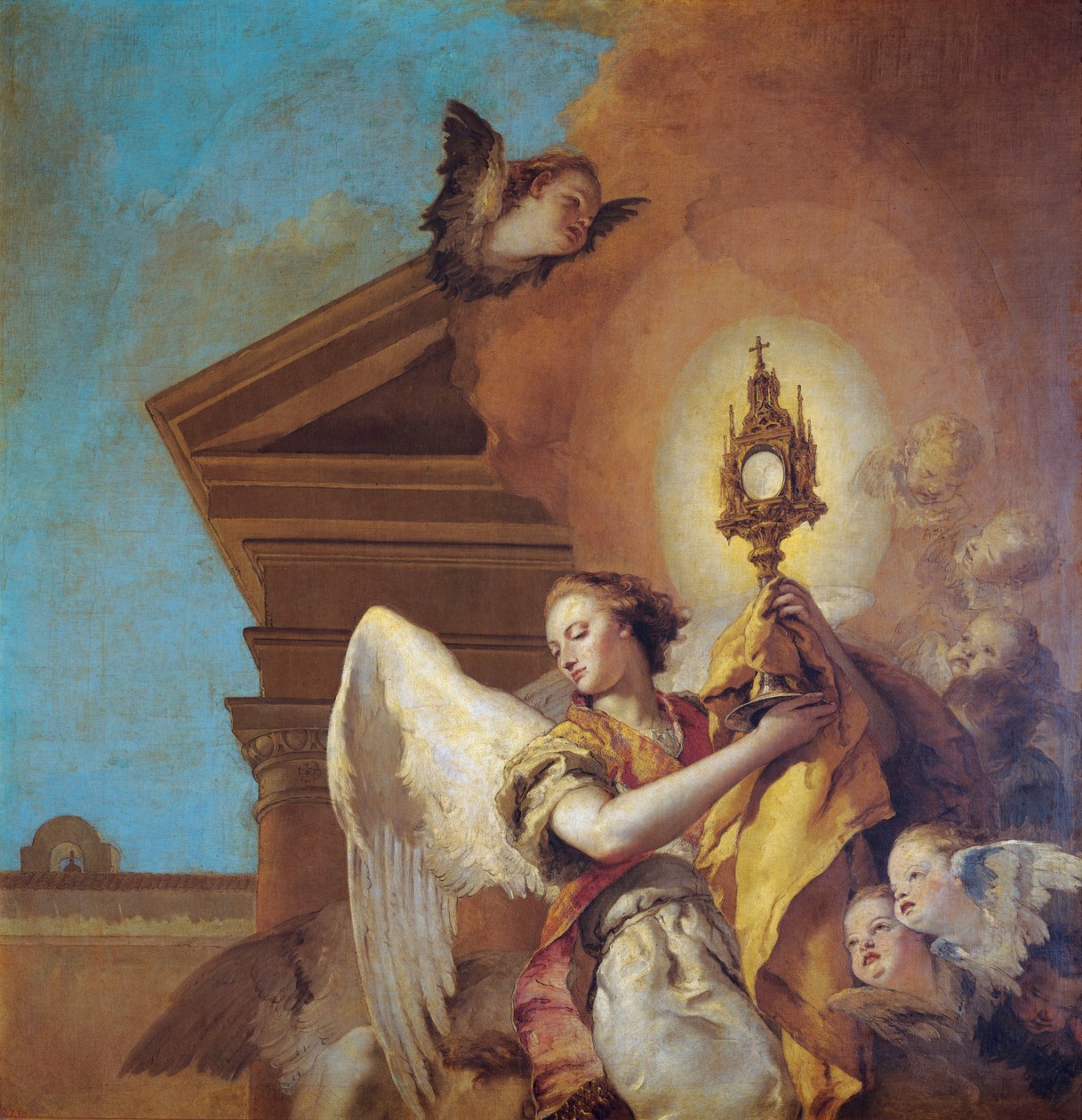 Saint Pascual Bailón的愿景，圣体圣事天使载体的细节 作者 乔凡尼·巴蒂斯塔·提埃波罗