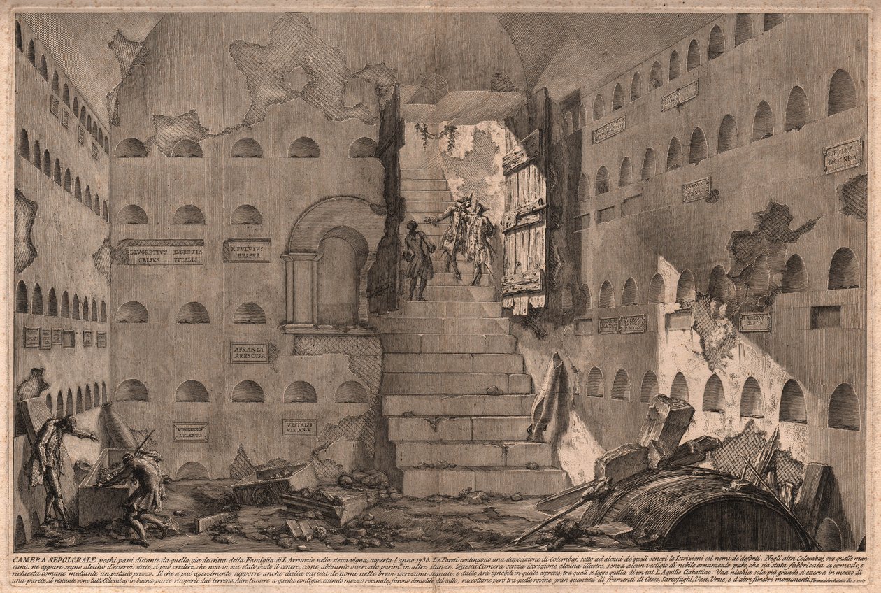 View of an ancient sepulchral chamber discovery in 1736 near Rome, Italy (engraving) 作者 乔瓦尼·巴蒂斯塔（后）皮拉涅西