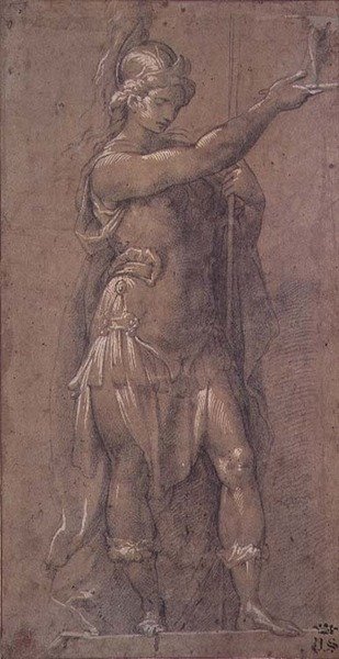密涅瓦，c.1605-09（黑色粉笔在纸上加白色） 作者 乔瓦尼·巴蒂斯塔（Giovanni Battista）1567 1633 Crespi