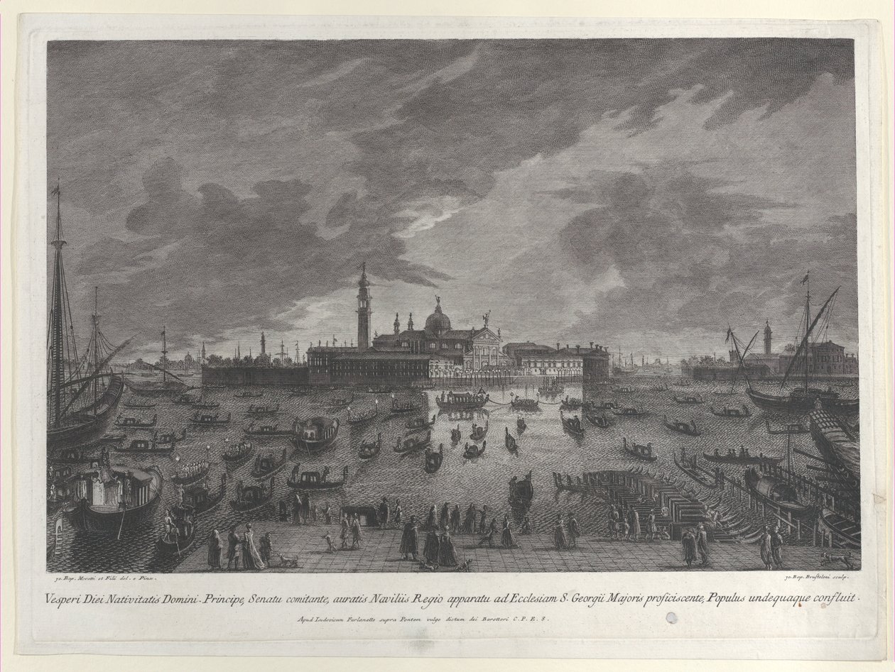 圣诞前夕总督和威尼斯元老院前往San G...的游行的夜景，1763年。 作者 乔瓦尼·巴蒂斯塔·布罗斯托洛尼