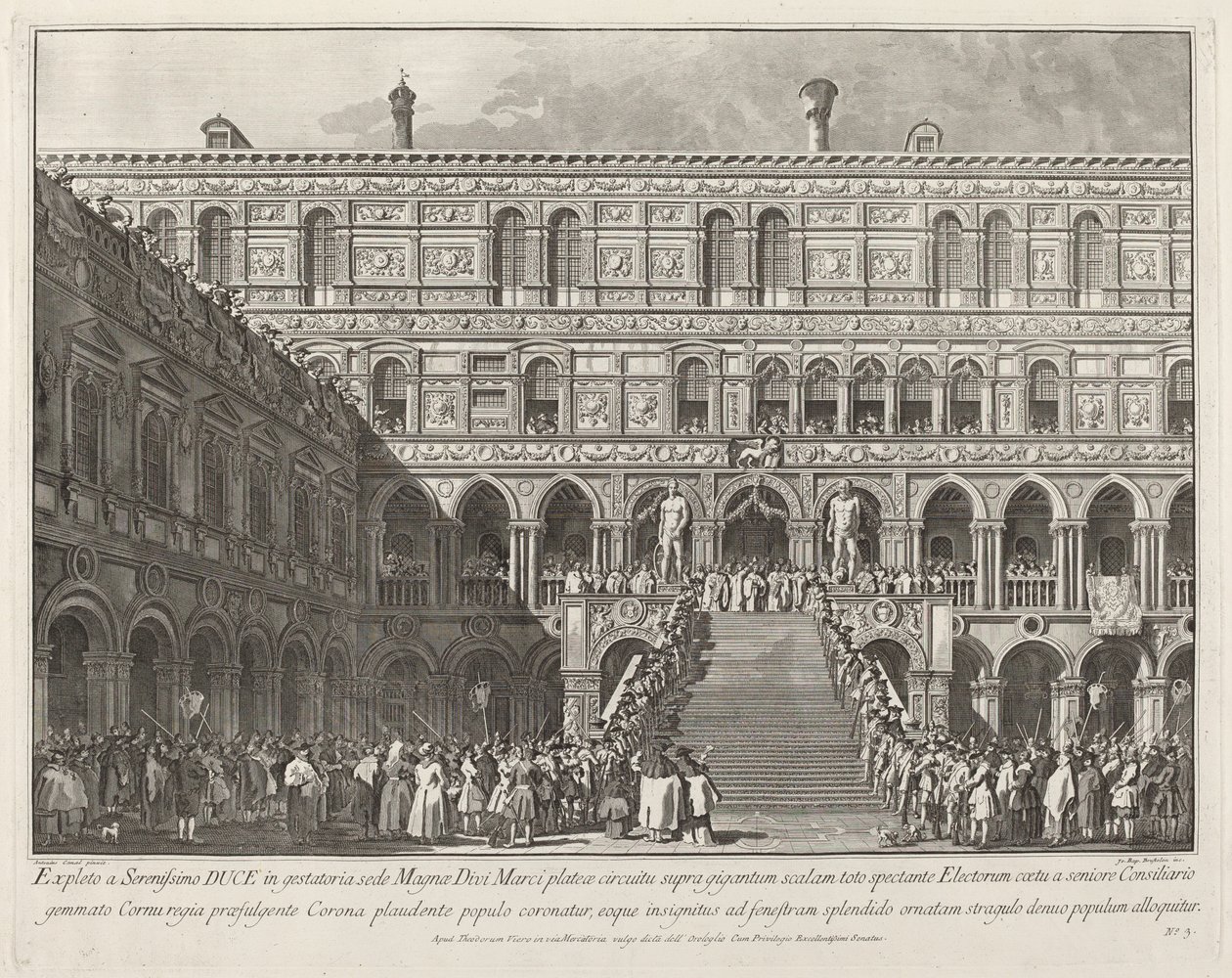 在公爵府的Scala dei Giganti上加冕的总督，1763-1766。 作者 乔瓦尼·巴蒂斯塔·布罗斯托洛尼