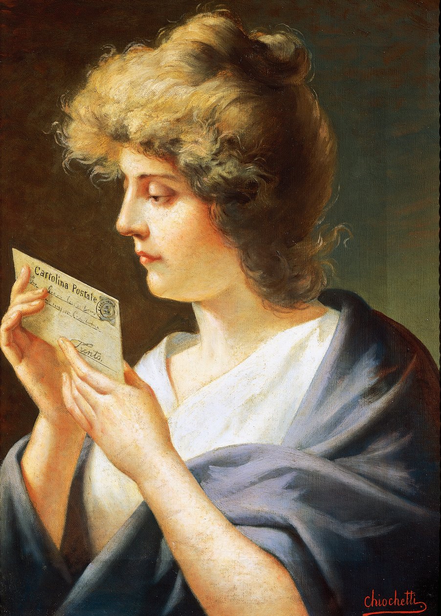 带信的女孩，乔瓦尼-巴蒂斯塔-基奥切蒂（1843-1917 年）的绘画作品 作者 乔瓦尼·巴蒂斯塔·奇奥凯蒂