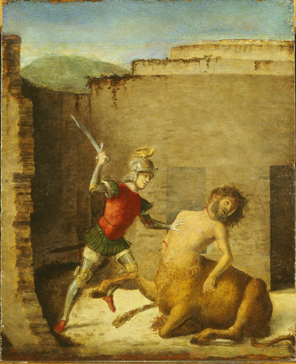 us修斯杀害牛头怪，1505年 作者 乔瓦尼·巴蒂斯塔·西玛·达·科内利亚诺