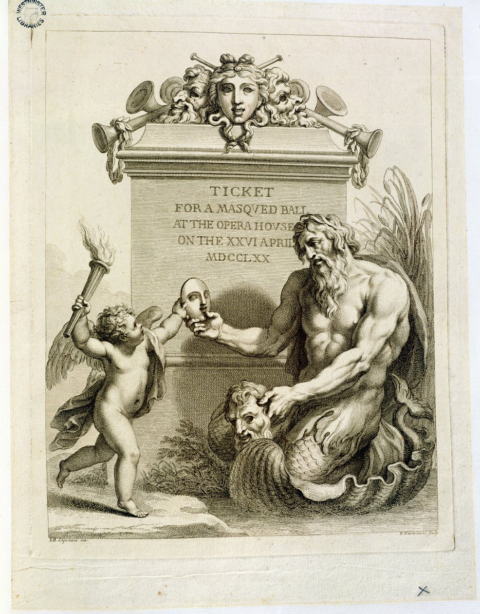 4月26日在歌剧院获得蒙面球的门票，由Francesco Bartolozzi（1727-1815）雕刻，1770年 作者 乔凡尼·巴蒂斯塔·西普里亚尼