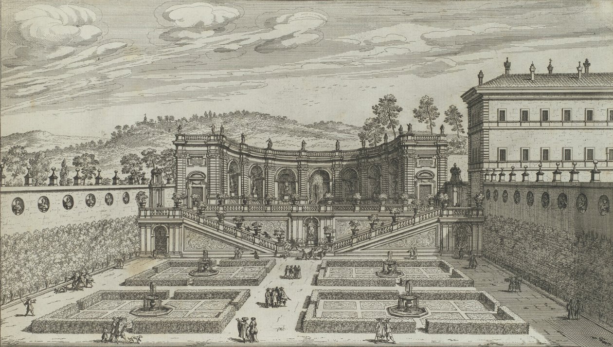 Altra Vedvta in Prospettiva del Teatro et Giardino Contigvo di Mondragone in Fras..., 1691 or later. 作者 乔瓦尼·巴蒂斯塔·法尔达