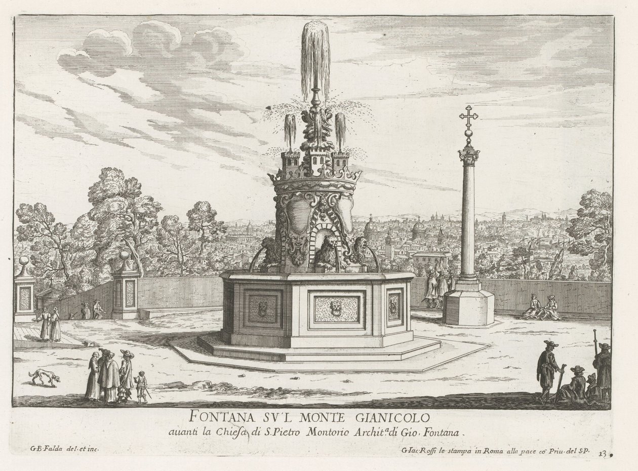 Fontein op Piazza San Pietro in Montorio op de Janiculumberg te Rome（罗马雅尼库伦山上的圣彼得广场喷泉
雅尼克鲁姆山上的喷泉（物体上的标题）
罗马喷泉（系列名称）
罗马喷泉（系列名称） 作者 乔瓦尼·巴蒂斯塔·法尔达