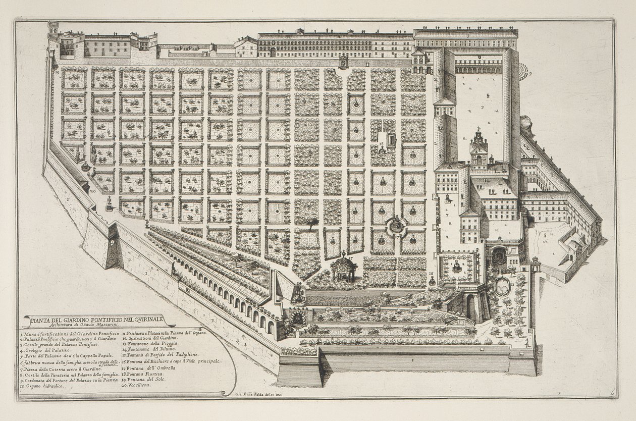 教皇宫和奎里纳勒宫，来自Prospettiva di Roma Moderna的新织物和建筑剧院，出版于1665-69（另见172928） 作者 乔瓦尼·巴蒂斯塔·法尔达