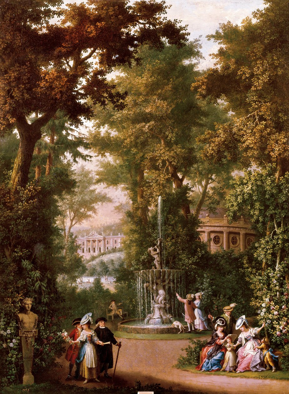 花园场景，c。 1765（布面油画） 作者 乔瓦尼·巴蒂斯塔（Giovanni Battista）Innocenzo Colombo