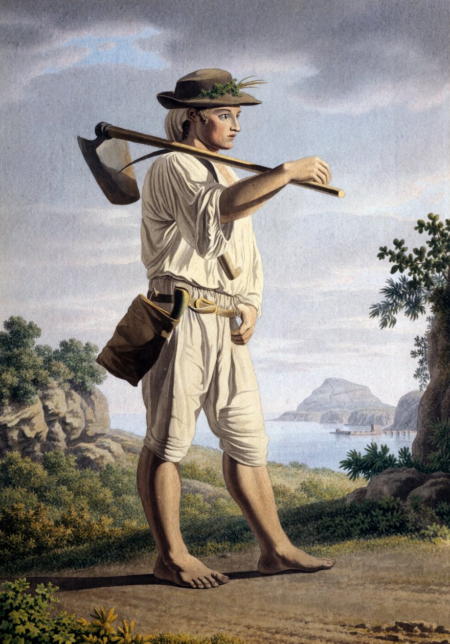 坎皮-弗莱格雷背景下的农民，乔万-巴蒂斯塔-卢塞利（约1755-1821），纸上水彩画，32x23厘米，意大利 作者 乔凡尼·巴蒂斯塔·卢西耶里