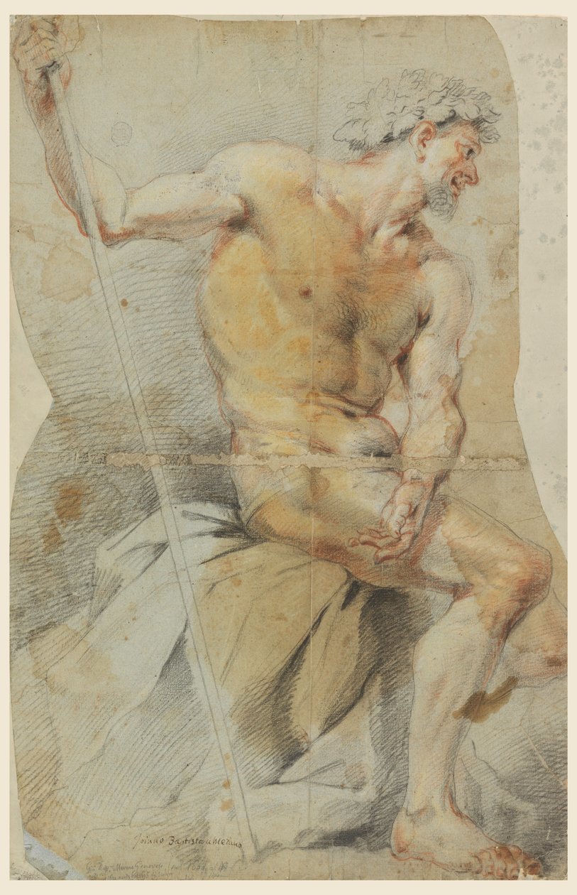素描，裸体老人研究，巴克斯或其同伴之一，1660-70 年 作者 乔瓦尼·巴蒂斯塔·梅拉诺